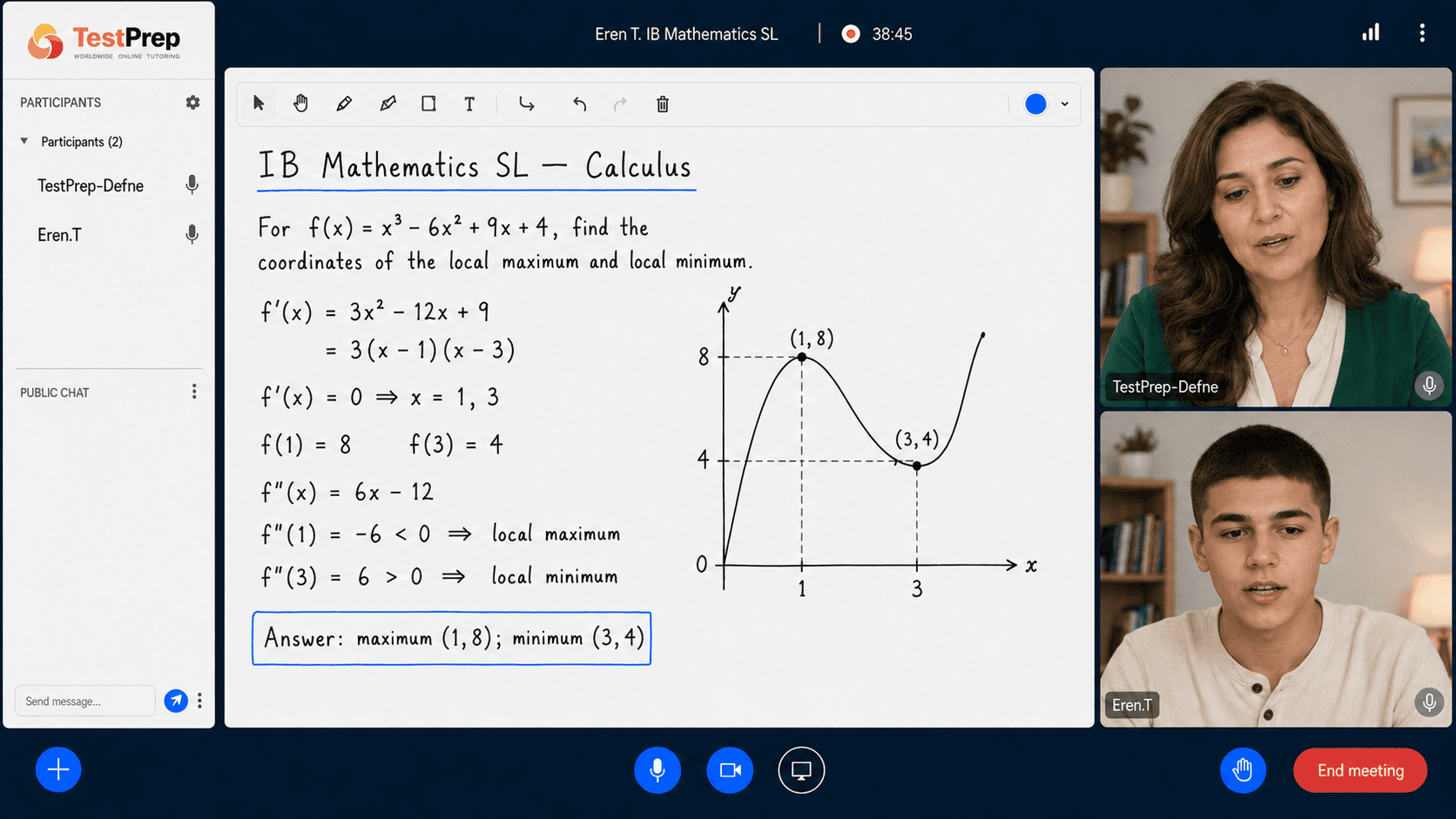 TestPrep online IB Mathematics canlı özel ders ekranı